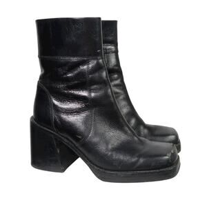 Steve Madden Asset Black Leather Chunky Heel Ankle Boots 9